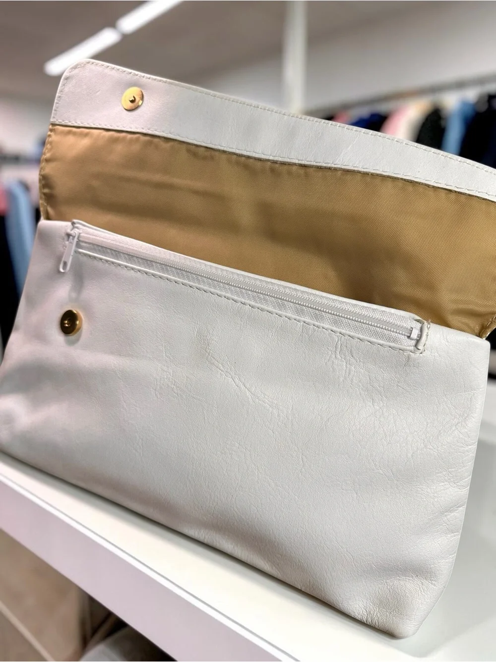 White Envelope Style Vegan Leather Clutch with Smooth Finish